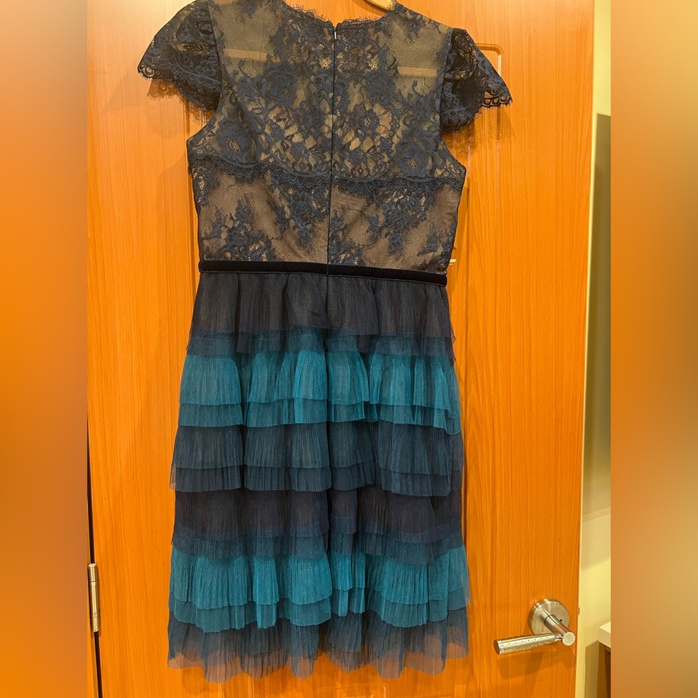 Marchesa Notte Dress in Black and Tan